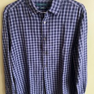 Perry Ellis Machine washable linen cotton blend Blue Checkered Shirt